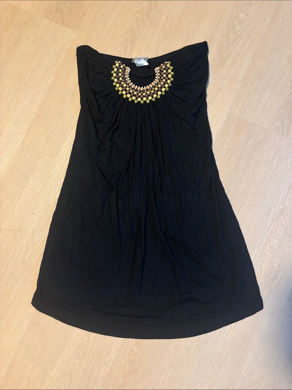Pretty Good Black Strapless Dress with Neck Bead Accents size Medium